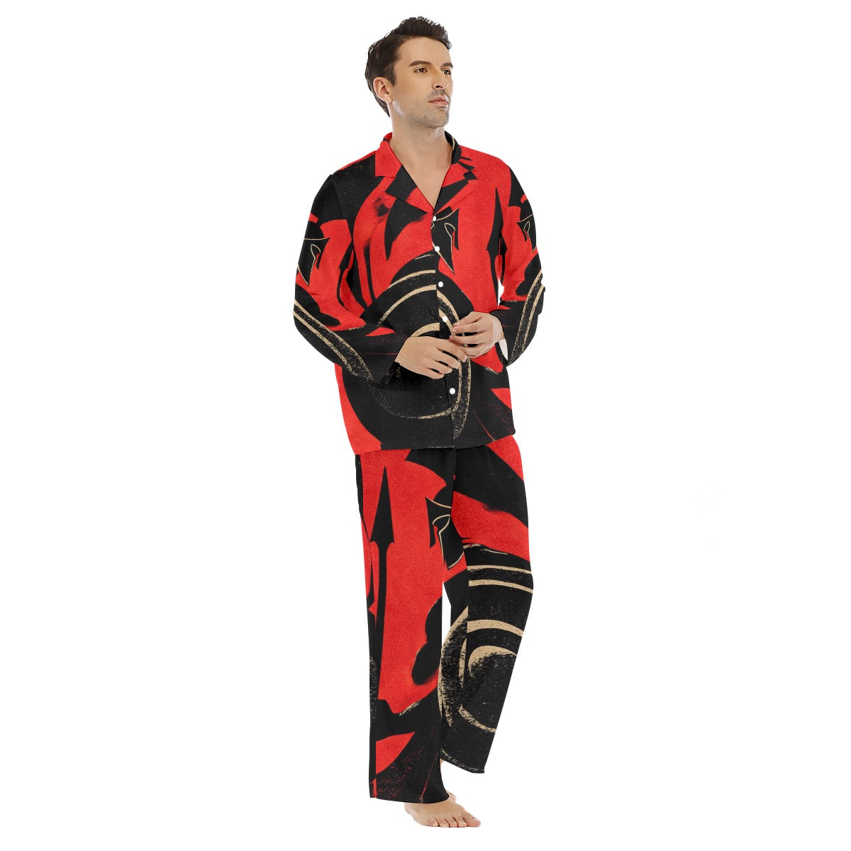 All-Over Print Men's Lapel Pajama Set