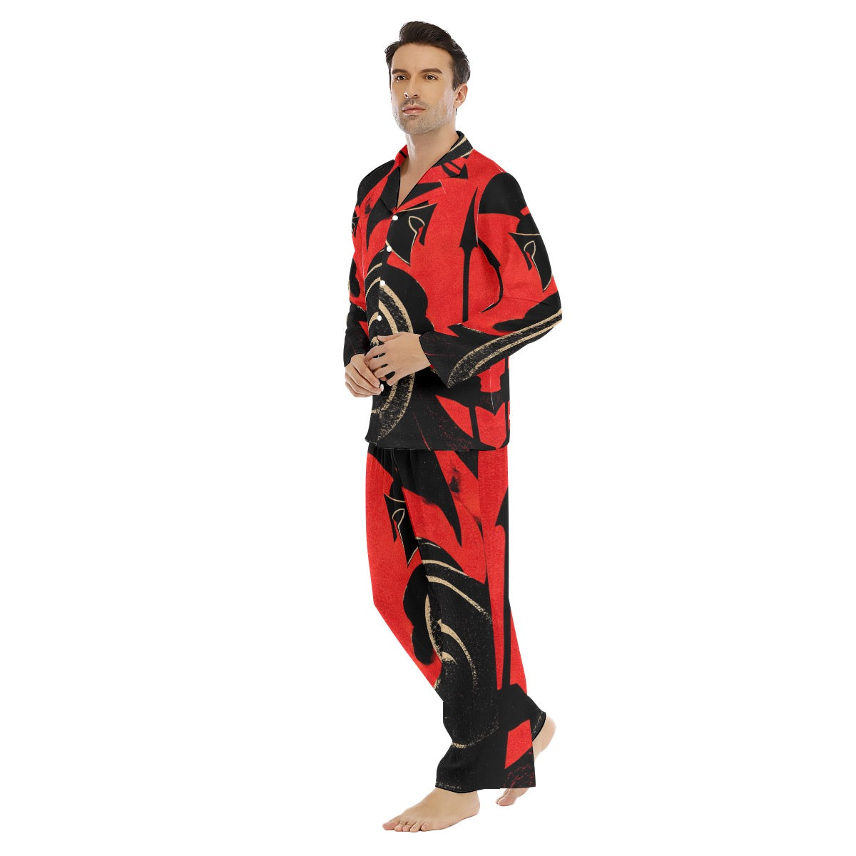 All-Over Print Men's Lapel Pajama Set