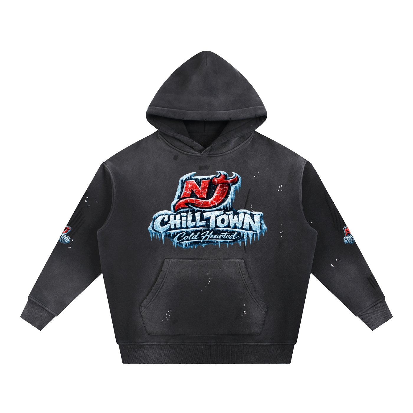 NJ CHILL TOWN TLA Vintage Washed Frayed Fleece Hoodie