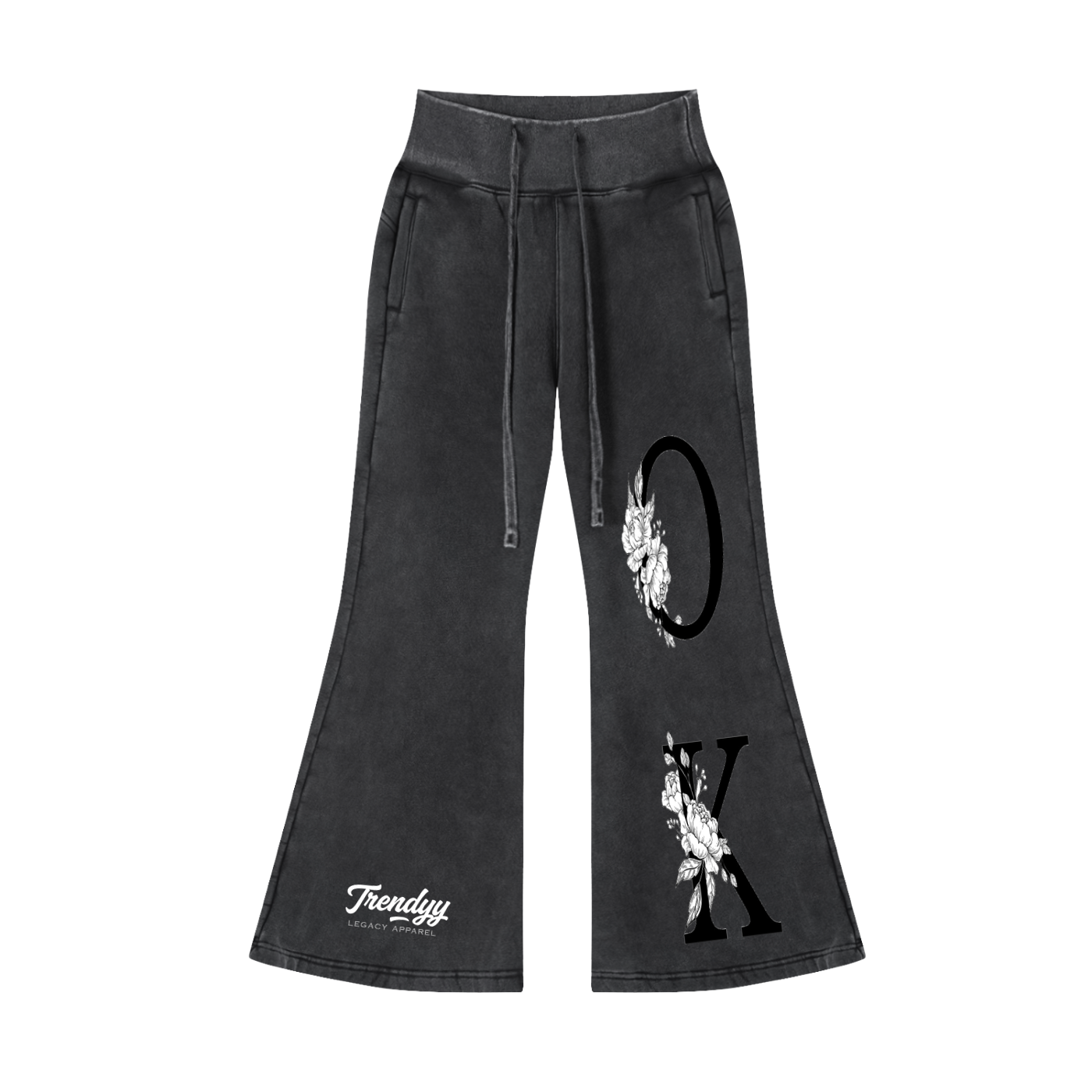 TLA “Ok Flower” Vintage Washed Flared Fleece Pants