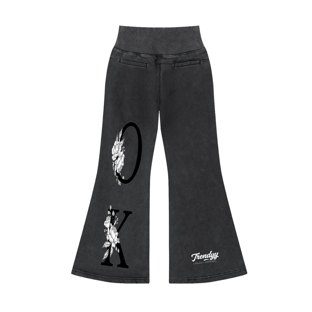 TLA “Ok Flower” Vintage Washed Flared Fleece Pants