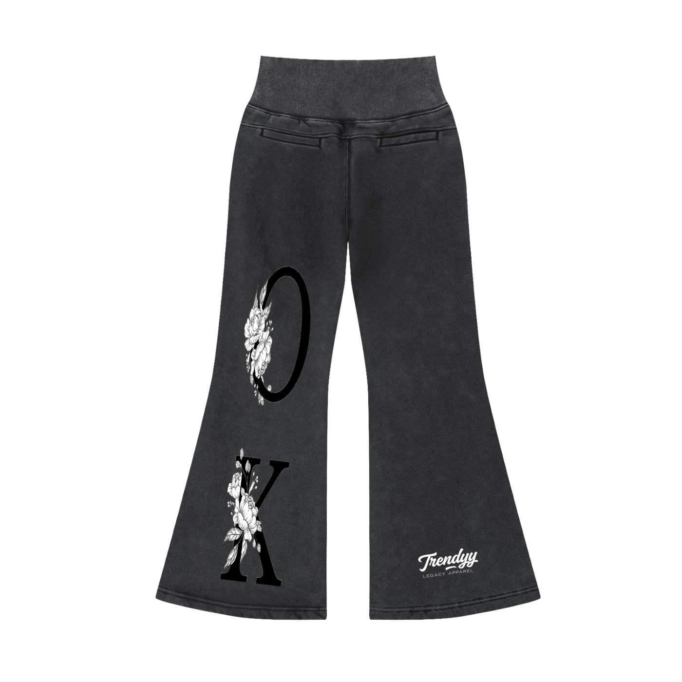 TLA “Ok Flower” Vintage Washed Flared Fleece Pants