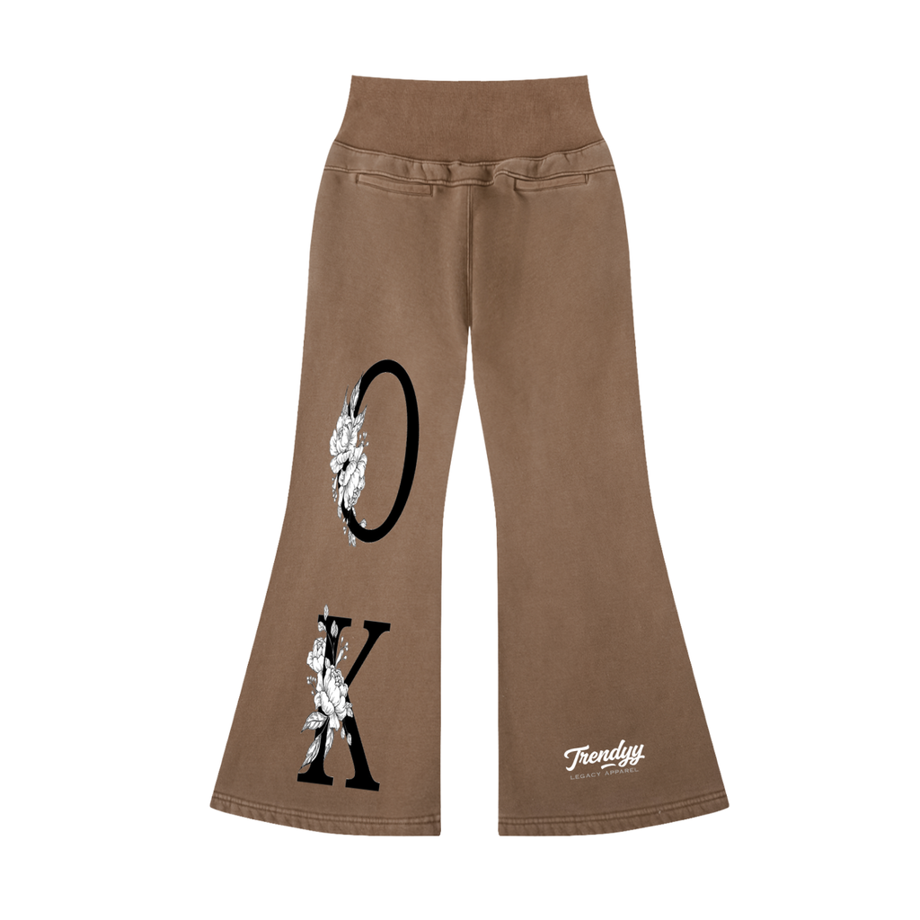 TLA “Ok Flower” Vintage Washed Flared Fleece Pants
